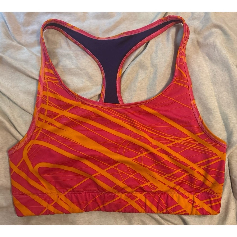 Women's Hot Pink & Orange Medium‎ Impact Sports Bra, Size Large